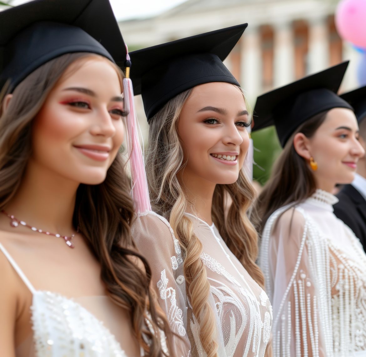 3 girls celebrating their graduation with beautiful lash extensions.