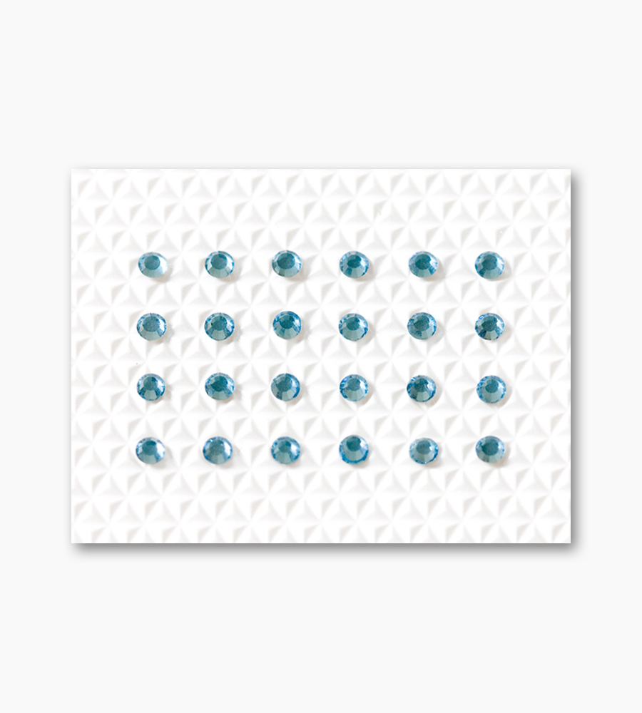 Aquamarine Individual Body Art Crystals 2.1 mm wide stones, 24 self-adhesive stones per strip