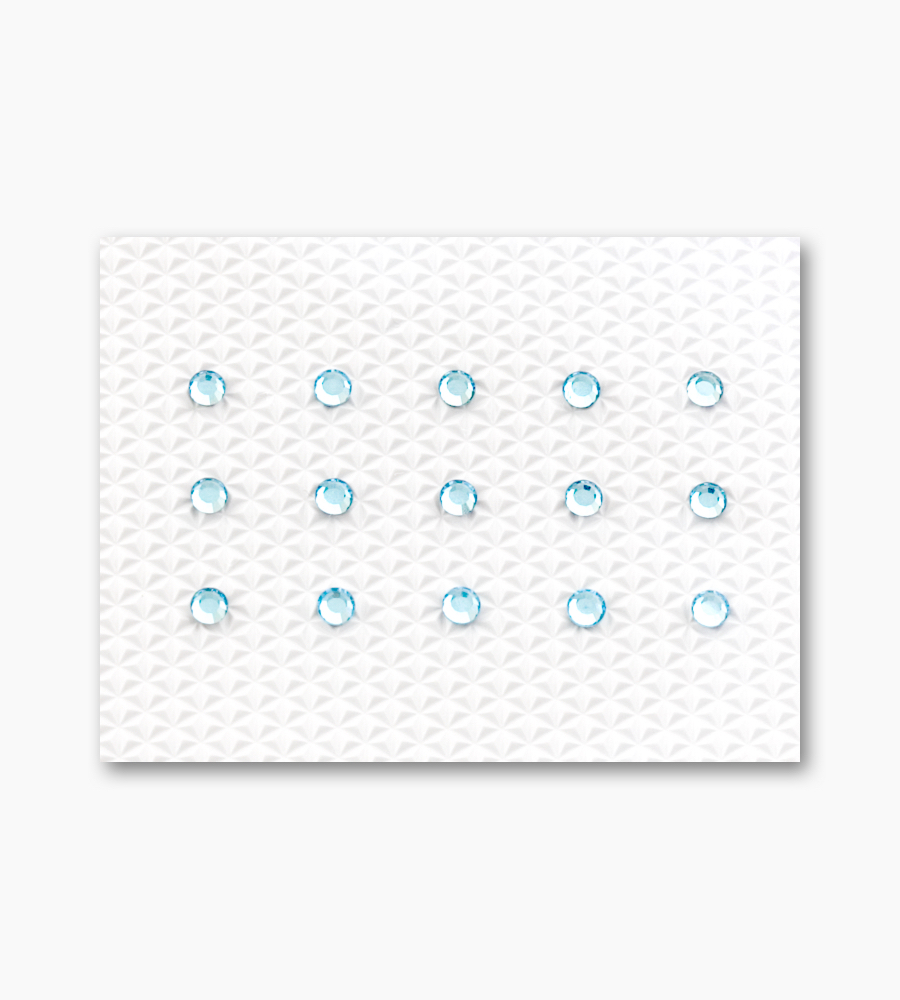 Aquamarine Individual Body Art Crystals 2.9 mm wide stones, 15 self-adhesive stones per strip