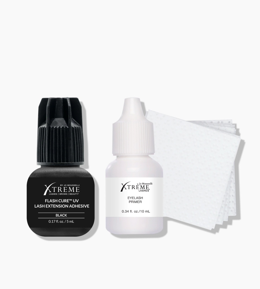 Flash Cure™ UV Lash Extension Adhesive & Eyelash Primer Kit - Black (5 mL)