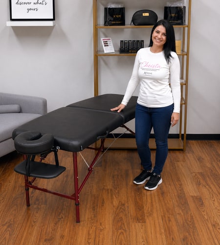 Lash Stylist using Professional Lash Extension Application Table